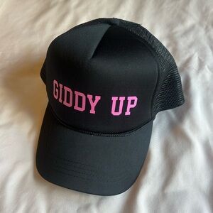 Black “GIDDY UP” Trucker Hat with Pink Font – Buckle